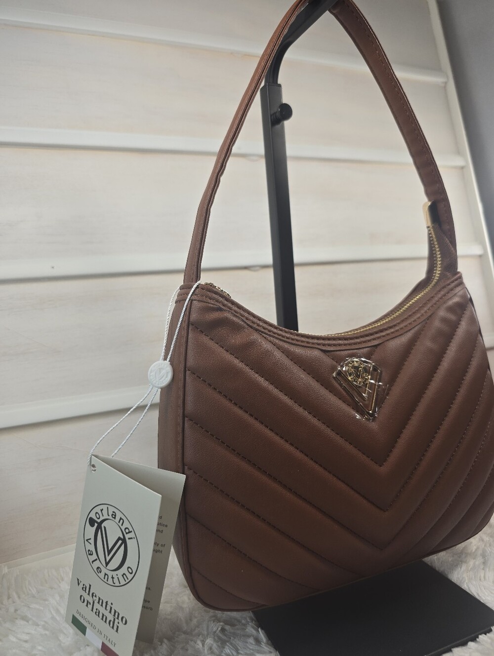 Valentino Orlandi Brown Quilted Shoulder Bag with Gold Logo - Picture 6 of 16